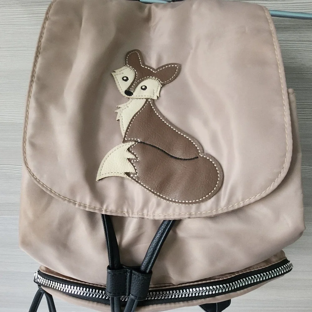 Union Bay Fox Backpack Bag Patch Nylon Purse Lightweight Snap Flap Tan